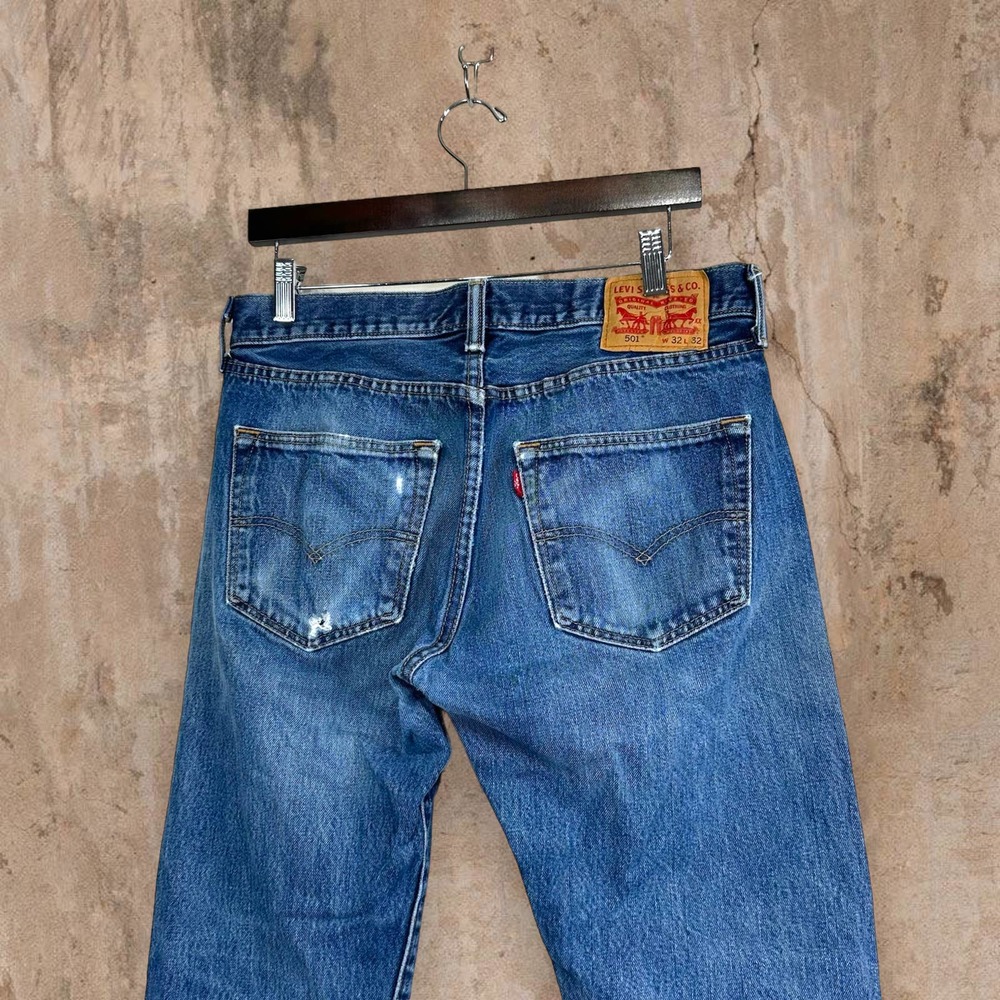 Levis Jeans 501 Regular Straight Fit Dark Wash Denim Button Fly Red Tab